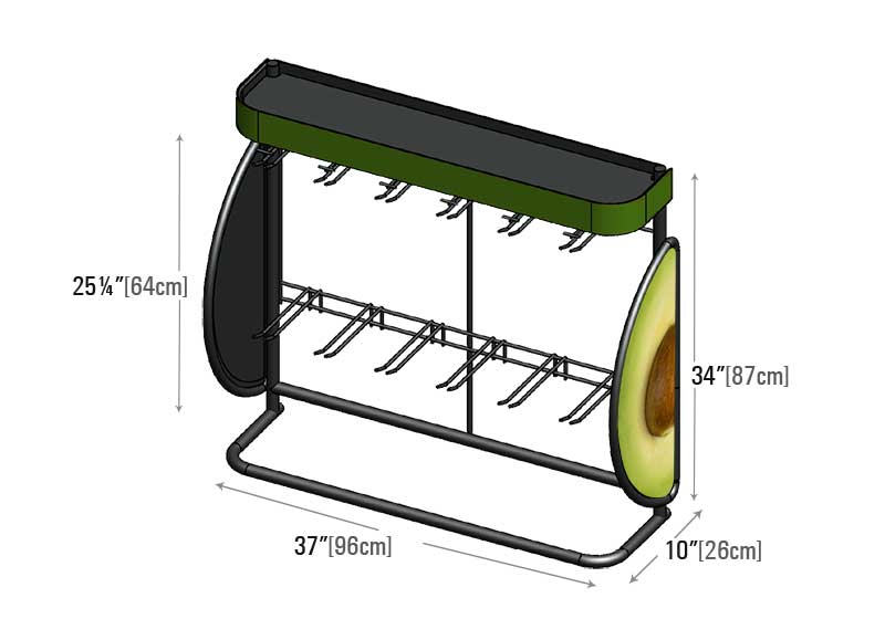 Metal Extender with Peg Hooks [PEG-EXT 37x10x34-Avocado]